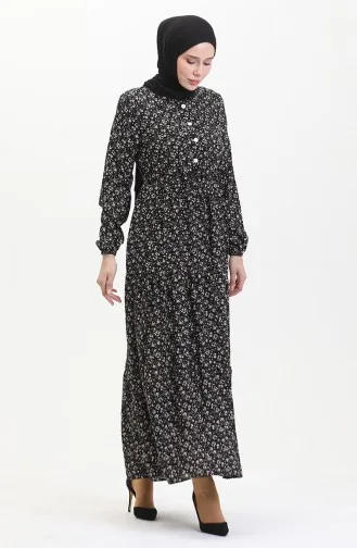 Robe Viscose à Motifs Fleuris 0479-01 Noir Rouge 0479-01