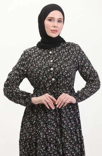 Robe Viscose à Motifs Fleuris 0479-01 Noir Rouge 0479-01