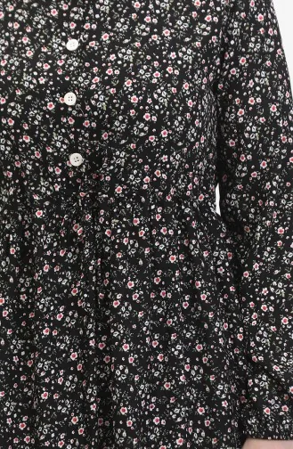 Robe Viscose à Motifs Fleuris 0479-01 Noir Rouge 0479-01