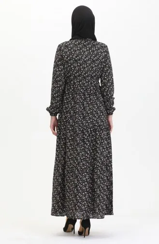 Robe Viscose à Motifs Fleuris 0479-01 Noir Rouge 0479-01