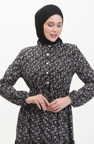 فستان فيسكوز منقوش 0479-02  أسود فوشي 0479-02