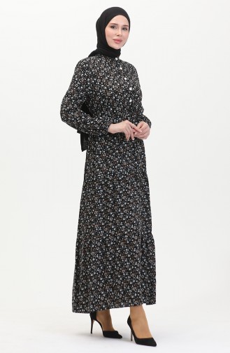 Viscose-jurk Met Bloemenpatroon 0479-03 Zwartblauw 0479-03
