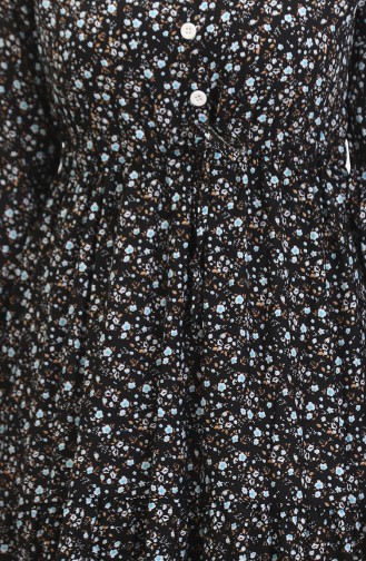 Viscose-jurk Met Bloemenpatroon 0479-03 Zwartblauw 0479-03