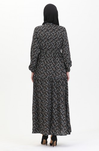 Viscose-jurk Met Bloemenpatroon 0479-03 Zwartblauw 0479-03