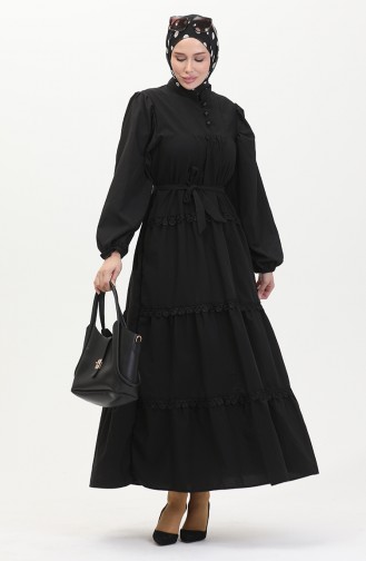 Spitzenkleid Mit Elastischen Ärmeln 0483-05 Schwarz 0483-05