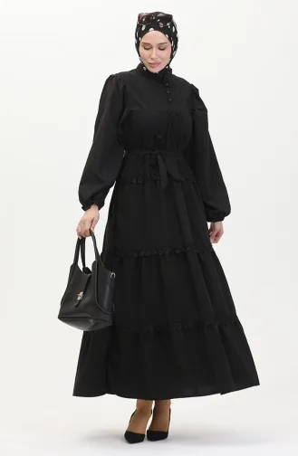 Spitzenkleid Mit Elastischen Ärmeln 0483-05 Schwarz 0483-05
