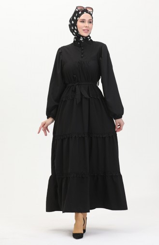Spitzenkleid Mit Elastischen Ärmeln 0483-05 Schwarz 0483-05