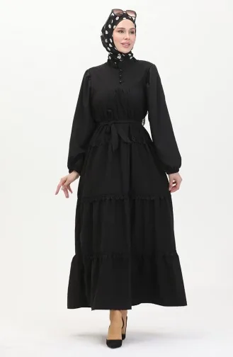 Spitzenkleid Mit Elastischen Ärmeln 0483-05 Schwarz 0483-05
