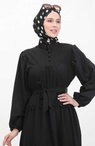Spitzenkleid Mit Elastischen Ärmeln 0483-05 Schwarz 0483-05