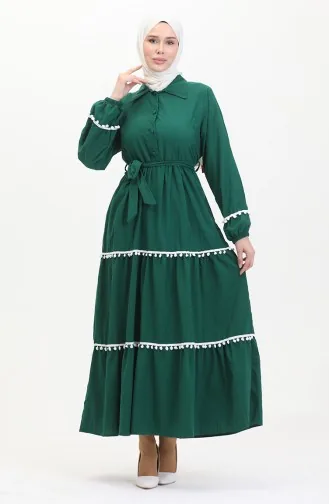 Pompom Belted Dress 0482-04 Emerald Green 0482-04