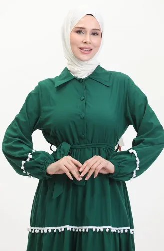 Pompom Belted Dress 0482-04 Emerald Green 0482-04