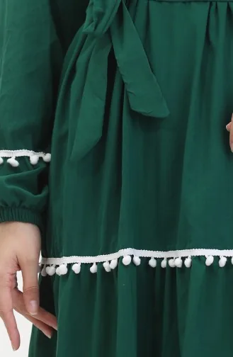 Pompom Belted Dress 0482-04 Emerald Green 0482-04
