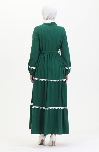 Kleid Mit Bommelgürtel 0482-04 Smaragdgrün 0482-04