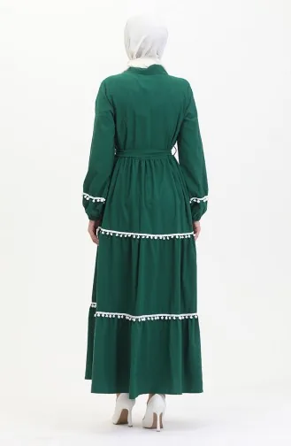 Pompom Belted Dress 0482-04 Emerald Green 0482-04