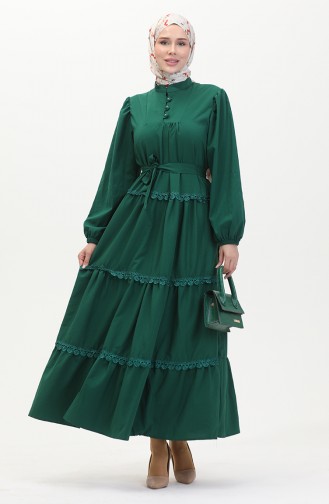 Spitzenkleid Mit Elastischen Ärmeln 0483-02 Smaragdgrün 0483-02