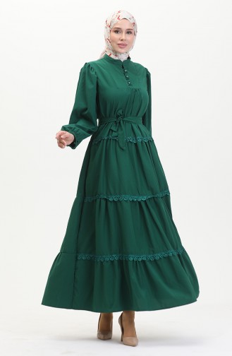 Spitzenkleid Mit Elastischen Ärmeln 0483-02 Smaragdgrün 0483-02