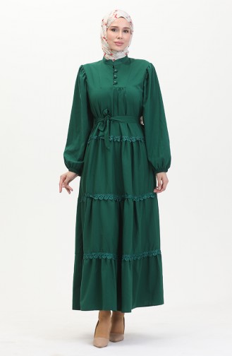 Spitzenkleid Mit Elastischen Ärmeln 0483-02 Smaragdgrün 0483-02