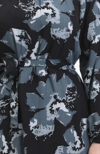 Gemustertes Kleid Mit Gürtel Und Raglanärmeln 0476-05 Anthrazit 0476-05