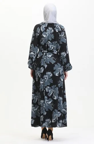 Gemustertes Kleid Mit Gürtel Und Raglanärmeln 0476-05 Anthrazit 0476-05