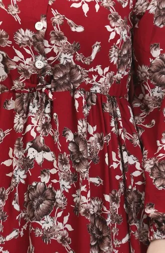 Desenli Viskon Elbise 0489-03 Bordo
