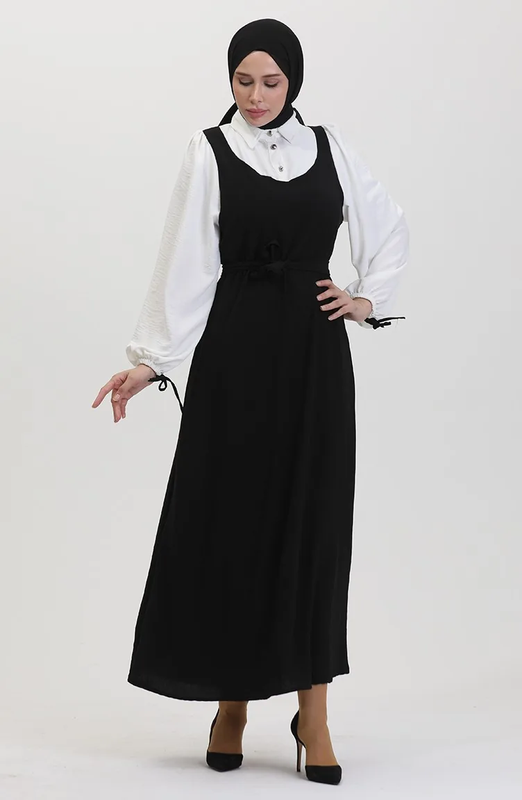 Robe Gilet A Ceinture 0490-03 Ecru Noir 0490-03