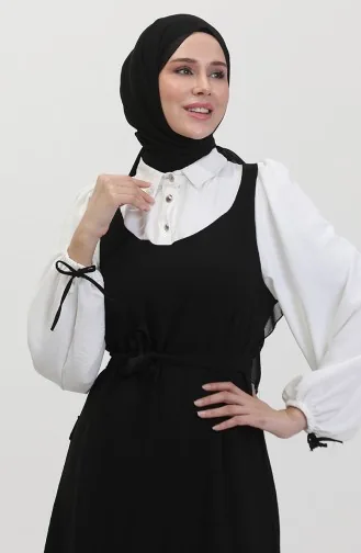 Robe Gilet A Ceinture 0490-03 Ecru Noir 0490-03