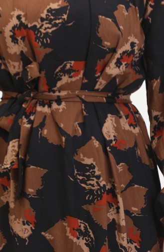 Robe à Motifs Avec Ceinture Et Manches Raglan 0476-06 Marron 0476-06