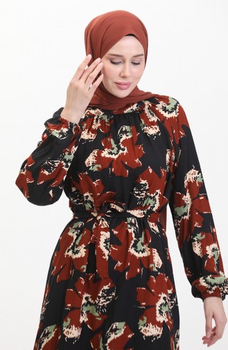 Robe A Motifs Ceinturée Manches Raglan 0476-01 Carreau 0476-01
