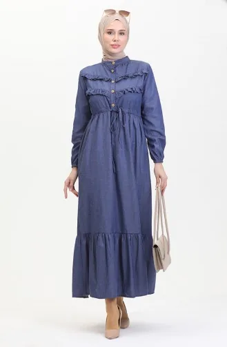Front Ruffle Denim Dress 0486-02 Navy Blue 0486-02