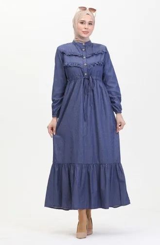 Front Ruffle Denim Dress 0486-02 Navy Blue 0486-02