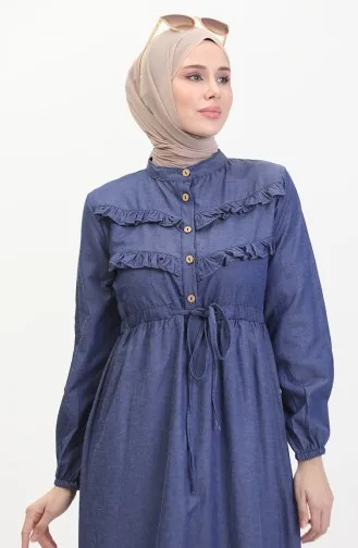 Front Ruffle Denim Dress 0486-02 Navy Blue 0486-02