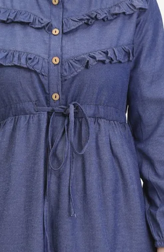 Front Ruffle Denim Dress 0486-02 Navy Blue 0486-02