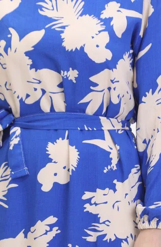 Patterned Belted Dress 0444-06 Saxe Beige 0444-06