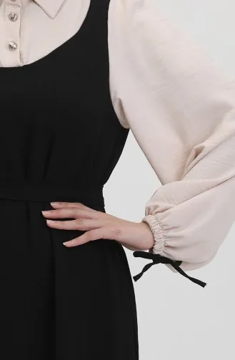 فستان بدون أكمام بحزام 0490-02 أسود فيزون 0490-02