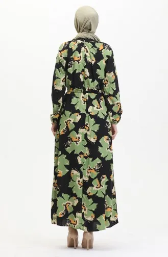 Robe A Motifs Ceinturée Manches Raglan 0476-02 Vert 0476-02