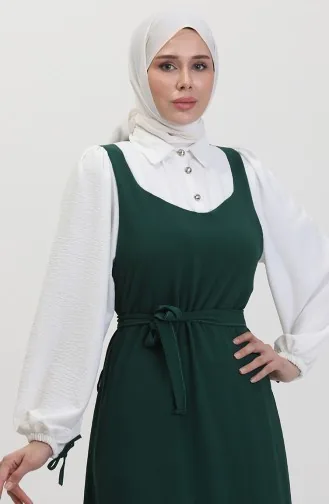 فستان بدون أكمام بحزام 0490-01 إكرو أخضر عسكري 0490-01