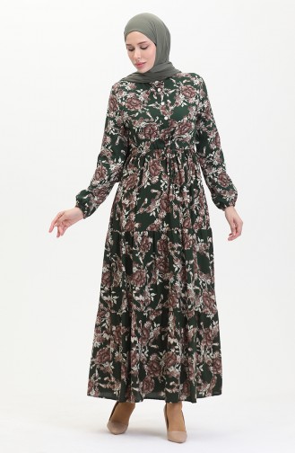 Viscose-jurk Met Patroon 0489-02 Smaragdgroen 0489-02
