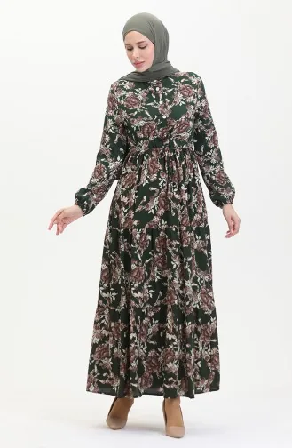 Patterned Viscose Dress 0489-02 Emerald Green 0489-02
