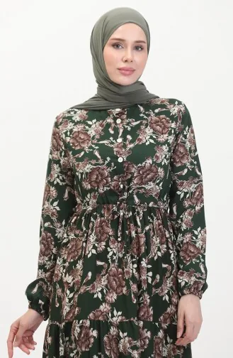 Patterned Viscose Dress 0489-02 Emerald Green 0489-02
