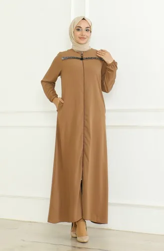 Abaya Mit Reißverschluss Und Elastischen Ärmeln 0475-01 Braun 0475-01