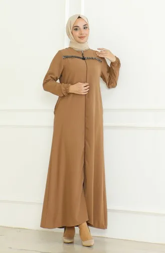 Abaya Mit Reißverschluss Und Elastischen Ärmeln 0475-01 Braun 0475-01