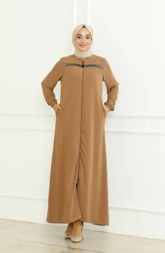 Abaya Mit Reißverschluss Und Elastischen Ärmeln 0475-01 Braun 0475-01