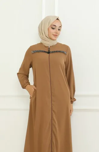 Abaya Mit Reißverschluss Und Elastischen Ärmeln 0475-01 Braun 0475-01
