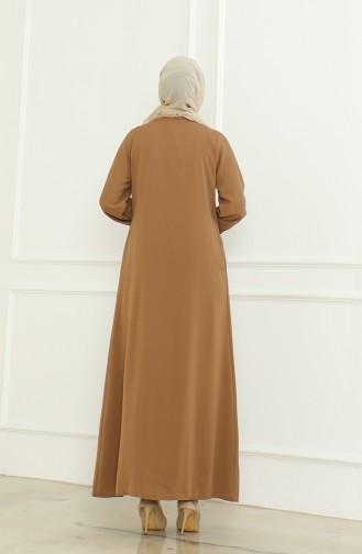 Elastic Sleeve Zippered Abaya 0475-01 Brown 0475-01