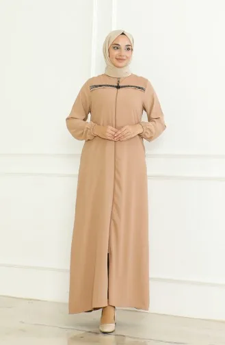 Abaya Mit Reißverschluss Und Elastischen Ärmeln 0475-02 Kaffee Mit Milch 0475-02