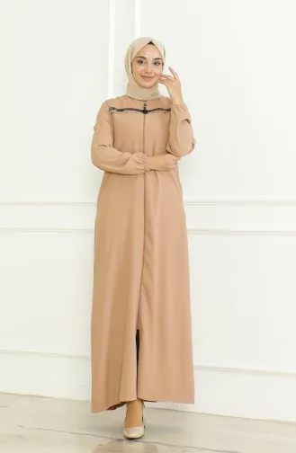 Abaya Mit Reißverschluss Und Elastischen Ärmeln 0475-02 Kaffee Mit Milch 0475-02