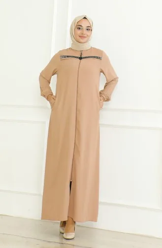 Abaya Mit Reißverschluss Und Elastischen Ärmeln 0475-02 Kaffee Mit Milch 0475-02