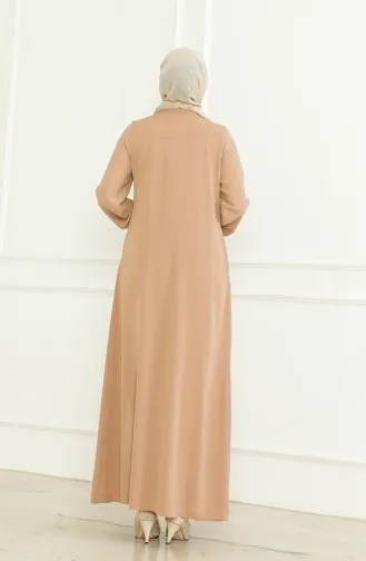 Abaya Mit Reißverschluss Und Elastischen Ärmeln 0475-02 Kaffee Mit Milch 0475-02