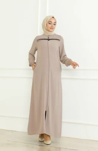 Abaya Met Ritssluiting En Elastische Mouwen 0475-05 Licht Gedroogde Roos 0475-05