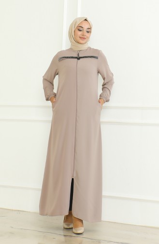 Elastic Sleeve Zippered Abaya 0475-05 Light Rose 0475-05